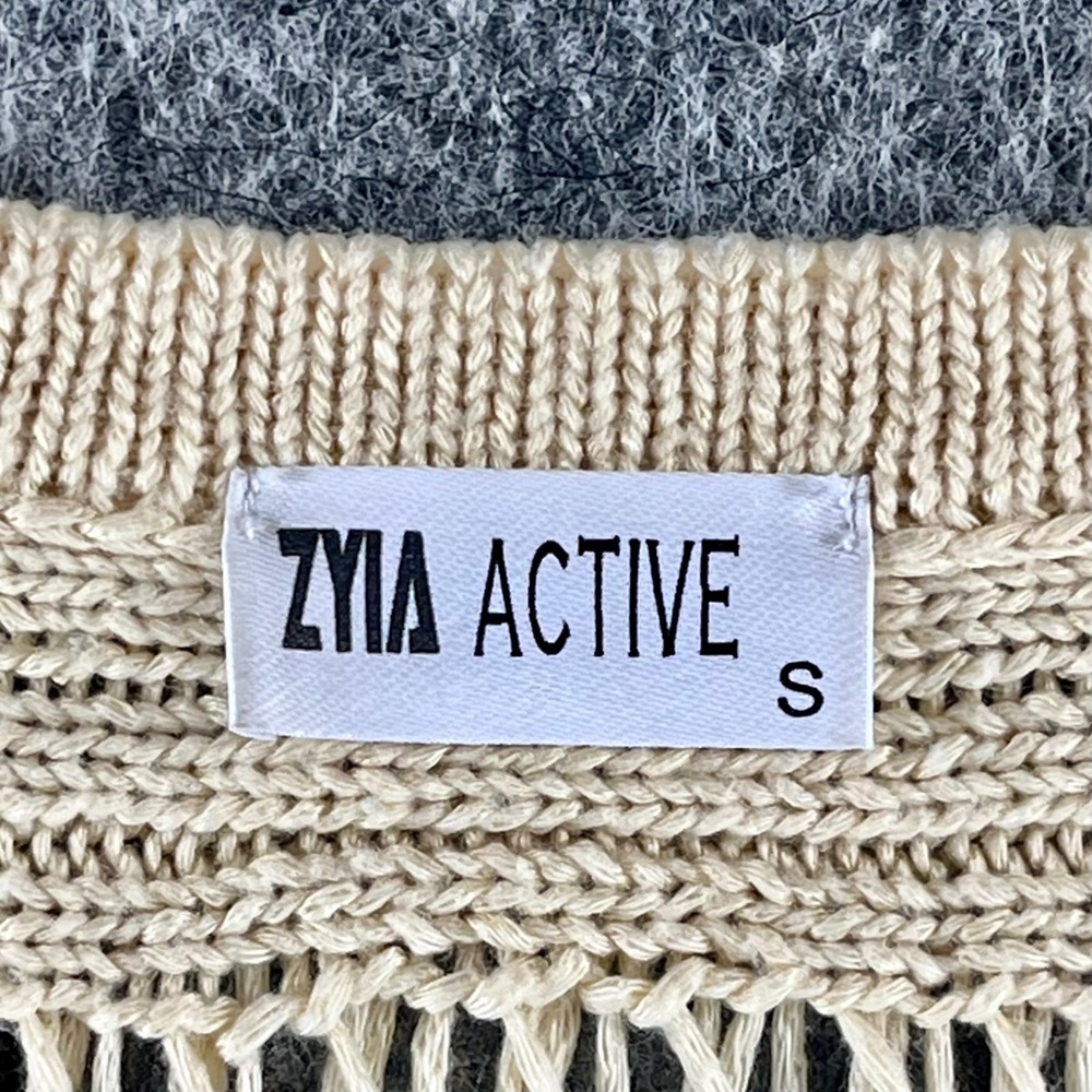 ZYIA Active Hilton Head Sweater‎ Womens S Tan Ivory Knit Short Sleeve Oversized - Picture 9 of 9